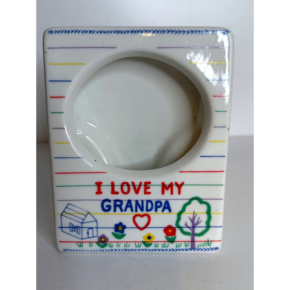 Vintage I Love My Grandpa Ceramic Photo Frame Crayon Design Made in Taiwan